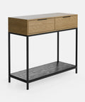 קונסולת כניסה Parizia עם מגירות ומדף תחתון, גוף בגימור פורניר ורגלי מתכת דקות בעיצוב מודרני־תעשייתי | פוני סטייל
