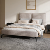 מיטה זוגית Sindre מרופדת עם גב דו-חלקי ורגלי ברזל