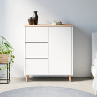 שידה כפרית Hedin בגימור אפוקסי בהיר, פלטת עץ תעשייתי מחופה פורניר ורגלי עץ אלון טבעי | פוני סטייל