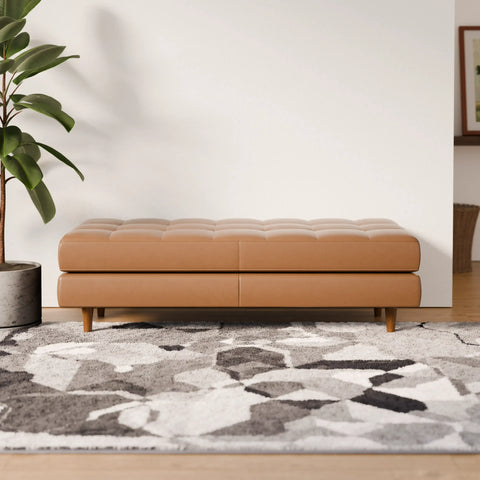 ספסל מרופד עם רגלי עץ ותפירת קפיטונאז' בעיצוב רטרו־מודרני יוקרתי – דגם Einar