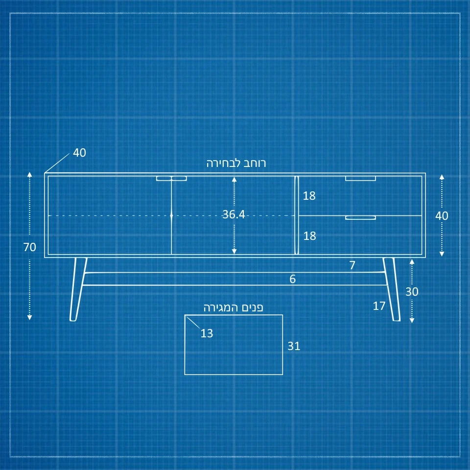 מזנון טלוויזיה סקנדינבי Oslo בגימור פורניר טבעי עם מגירות, דלתות ורגליים אלכסוניות