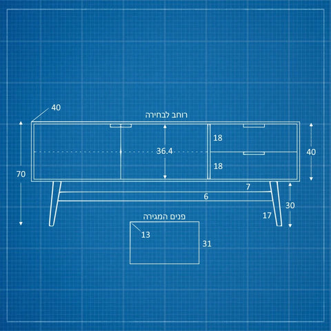 מזנון טלוויזיה סקנדינבי Oslo בגימור פורניר טבעי עם מגירות, דלתות ורגליים אלכסוניות