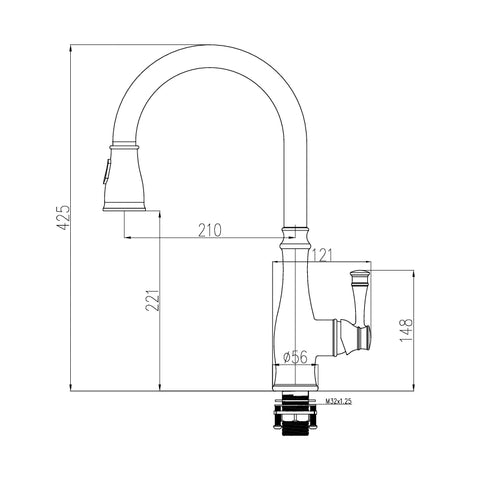 ברז מטבח נשלף Elva עם שני מצבי זרימה בעיצוב קלאסי