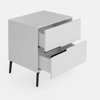 שידת לילה מודרנית Triwial עם שתי מגירות, ידיות אינטגרליות ורגלי מתכת בעיצוב מינימליסטי | פוני סטייל