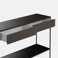 קונסולה מודרנית Nero עם מגירות טקסטורליות, מדף זכוכית ורגלי מתכת דקה | פוני סטייל