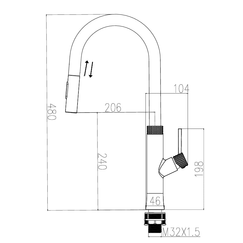 ברז מטבח נשלף Strom עם שני מצבי זרימה בעיצוב מודרני