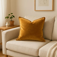 זוג כריות נוי בגוון חרדל זהוב מקטיפה