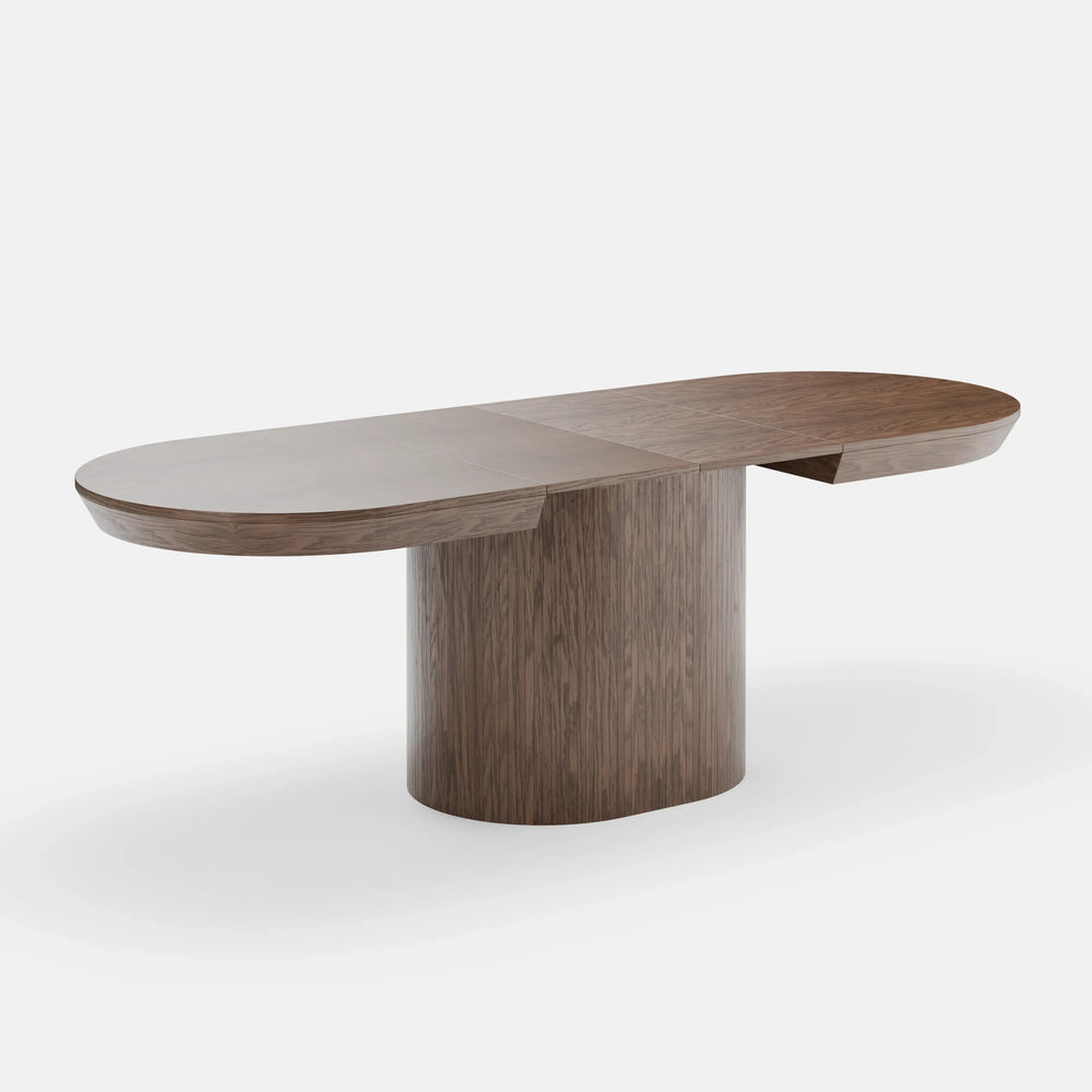 Ymir – שולחן אוכל אובלי נפתח עם רגל עץ מרכזית ומנגנון גרמני מתקדם