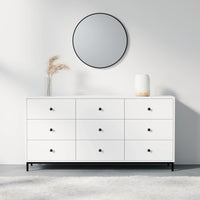 שידה סקנדינבית מודרנית Hagen עם 9 מגירות אחסון ורגלי מתכת דקות בגימור מינימליסטי | פוני סטייל