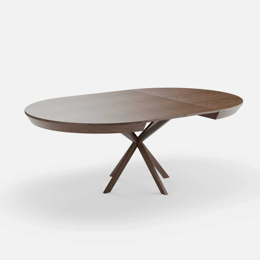 Halling – שולחן אוכל עגול נפתח לעד 10 סועדים עם רגל עץ אגוז ומנגנון פתיחה גרמני