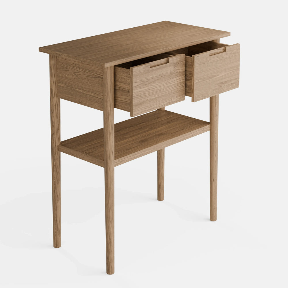 קונסולה מעוצבת עם מגירות, מדף תחתון ורגלי עץ אלון מלא – פוני סטייל