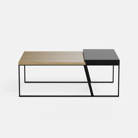 שולחן סלון בעיצוב מודרני Primist עם משטחים מדורגים בגימור פורניר ואפוקסי ומסגרת ברזל דקה