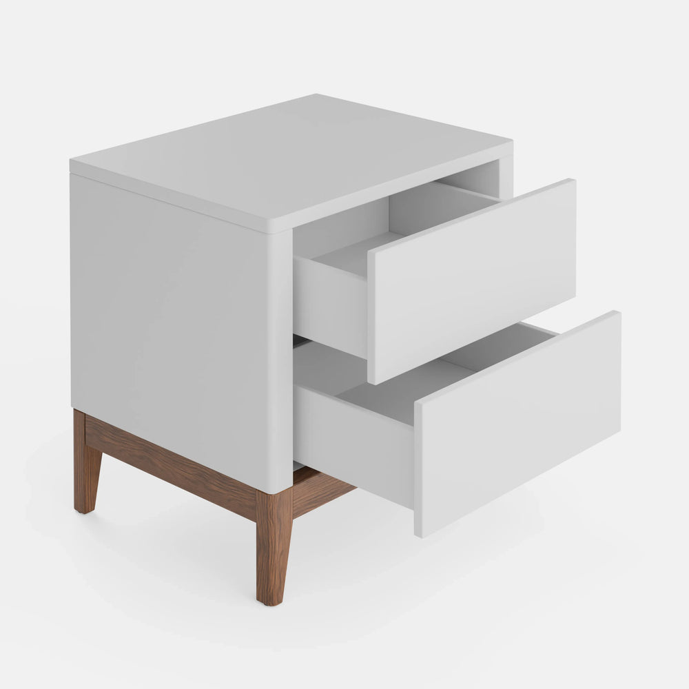 שידת לילה מודרנית Asenso עם מגירות פתיחה בלחיצה ורגלי עץ טבעי בעיצוב סקנדינבי נקי | פוני סטייל