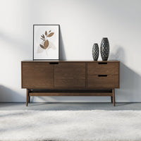 מזנון טלוויזיה סקנדינבי Oslo בגימור פורניר טבעי עם מגירות, דלתות ורגליים אלכסוניות