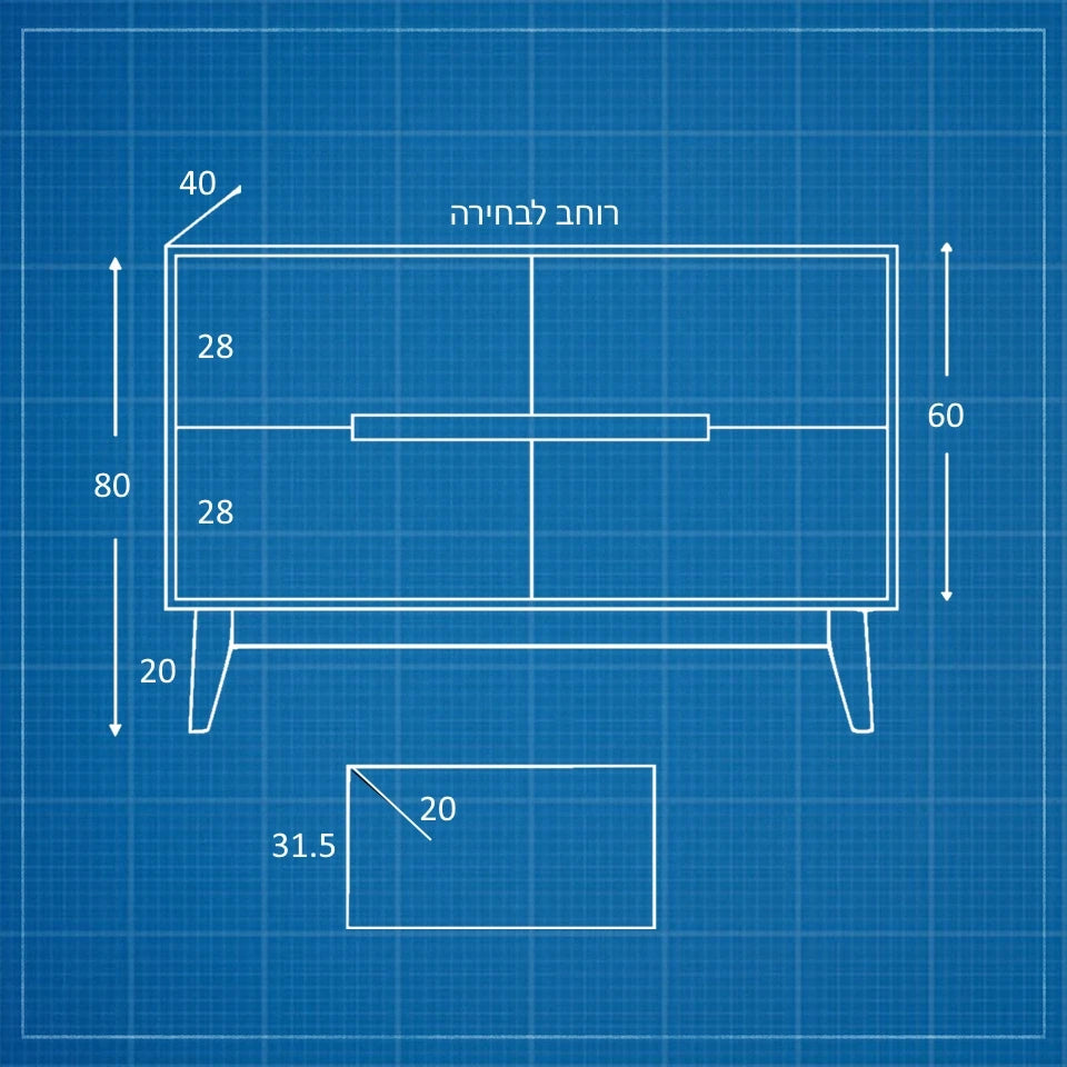 שידה כפרית Edda בגימור אפוקסי בהיר, 4 מגירות ורגלי עץ אלון טבעי | פוני סטייל