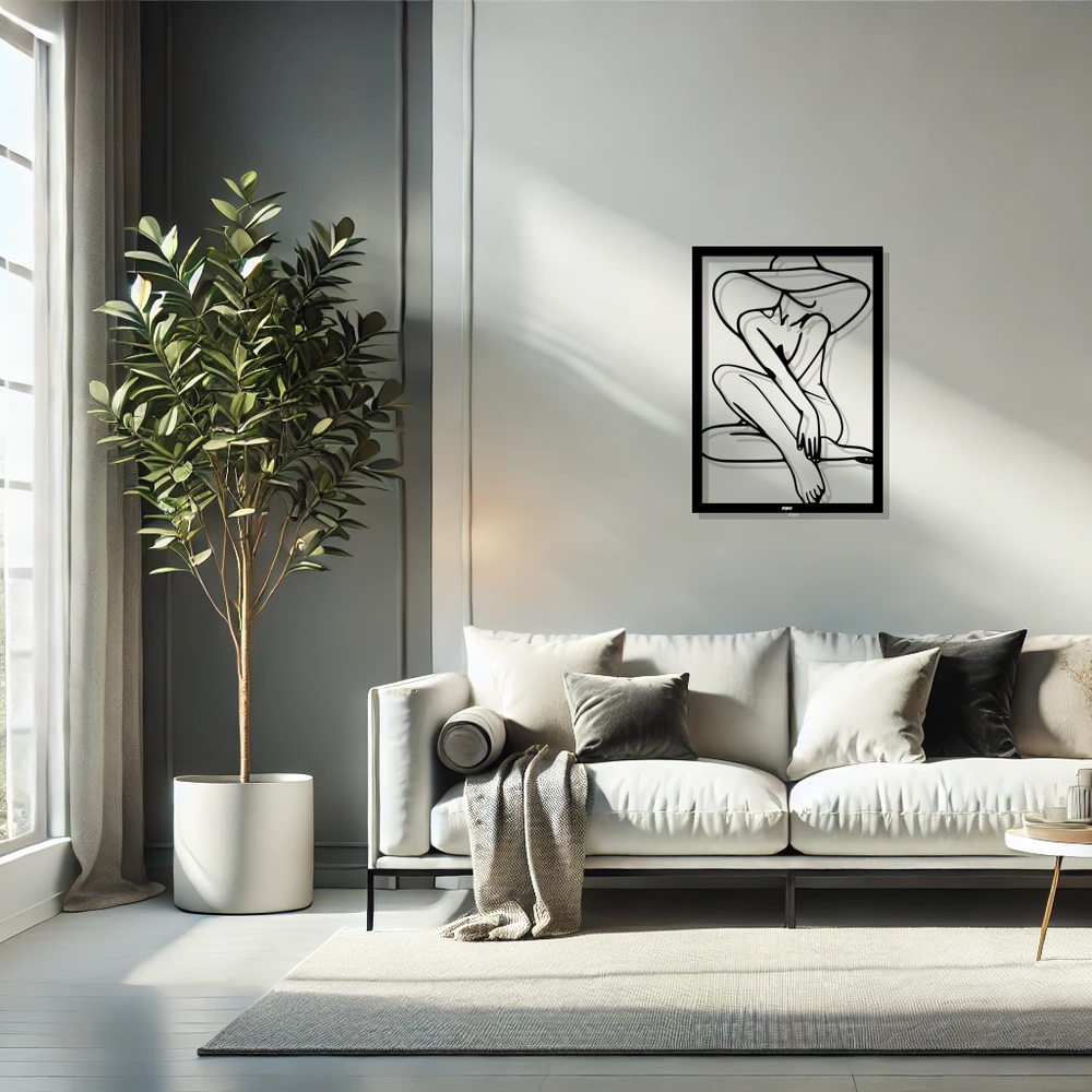 תמונת מתכת Hatt אישה עם כובע אפקט עומק בעיצוב אלגנטי ומודרני