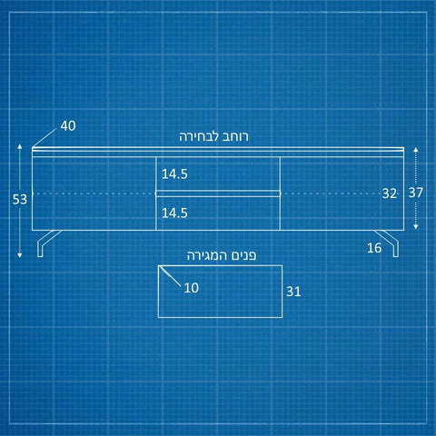 מזנון טלוויזיה מודרני Tavik בגימור פורניר טבעי עם מגירות, דלתות ורגלי ברזל דקות