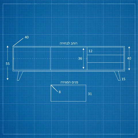 מזנון עץ לסלון Ludvig עם מגירות ודלתות בטאצ' בגימור פורניר טבעי ורגלי עץ מלא