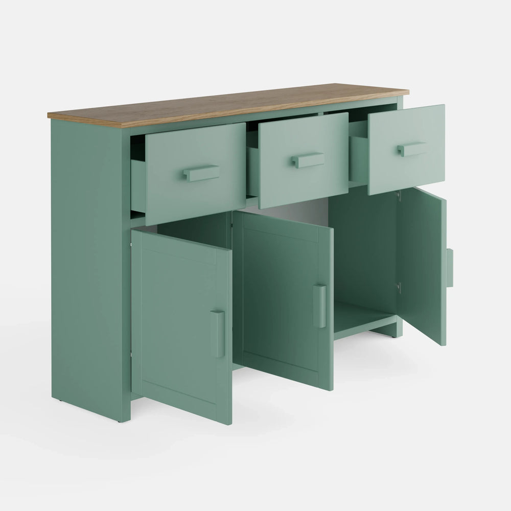 שידה כפרית Vilda בגימור אפוקסי ירקרק, פלטת עץ תעשייתי מחופה פורניר ורגלי עץ אלון טבעי | פוני סטייל