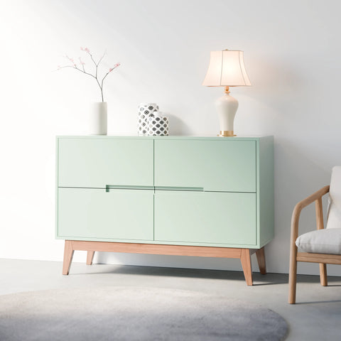 שידה כפרית Edda בגימור אפוקסי בהיר, 4 מגירות ורגלי עץ אלון טבעי | פוני סטייל