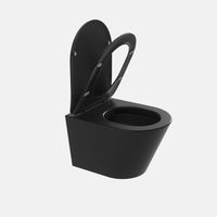 אסלה תלויה מעוצבת Mork בעיצוב מינימליסטי בגימור שחור מט עם טכנולוגיית Rimless