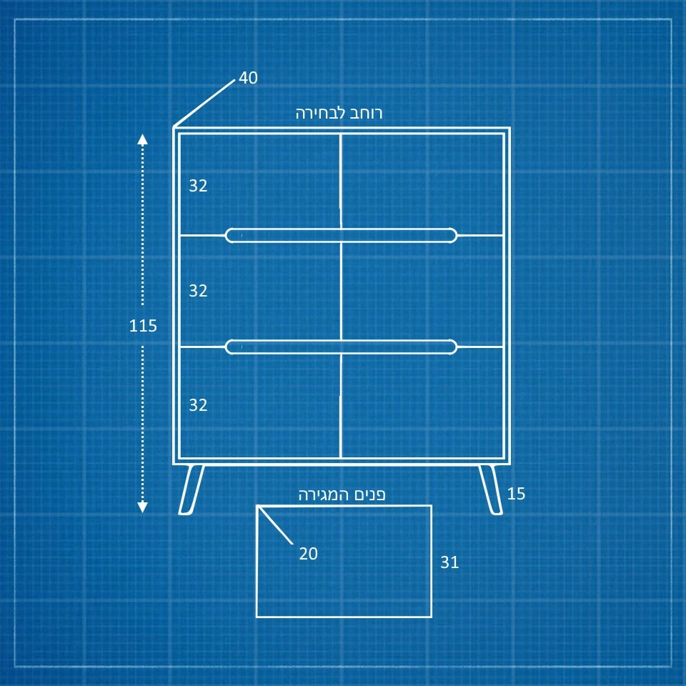 שידה סקנדינבית Sigrid עם 6 מגירות, פסי עץ אלון ורגליים מעץ מלא בגימור שחור | פוני סטייל