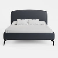 מיטה זוגית Ingrid בדמוי עור עם גב מעוגל ורגלי מתכת | שחור אלגנט