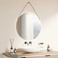 מראה לאמבטיה עגולה עם תאורת לד ורצועת תלייה – דגם Blik