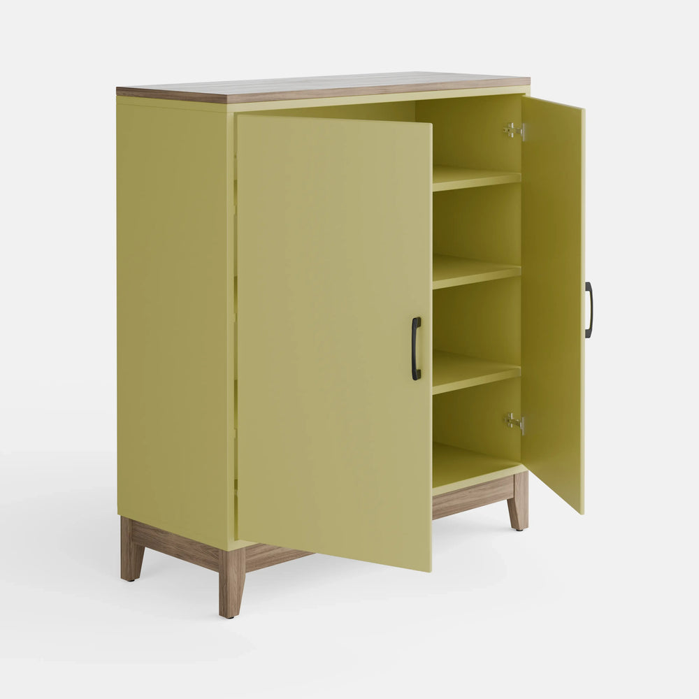 ארונית אחסון מודרנית Odyssey עם גוף בצבע אפוקסי, משטח פורניר ורגלי עץ מלא בסגנון סקנדינבי נקי | פוני סטייל