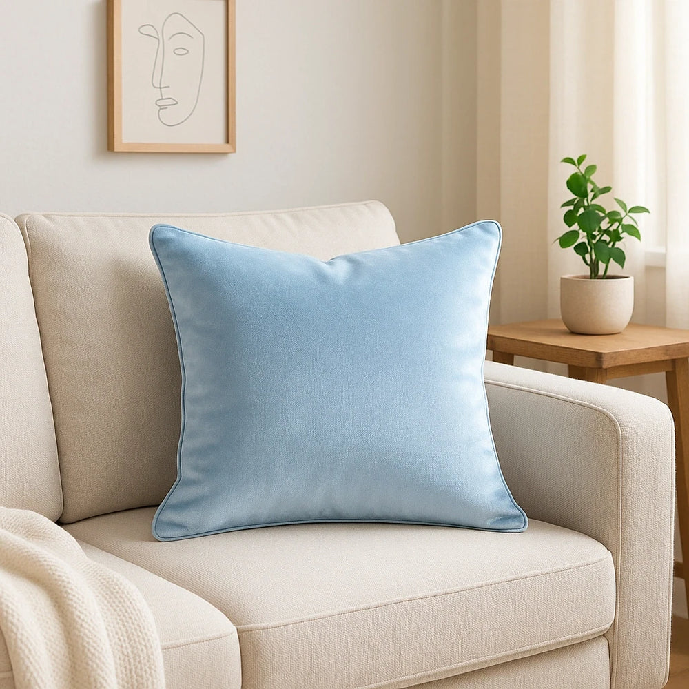 זוג כריות נוי מבד קטיפה מבריק בגוון תכלת רך