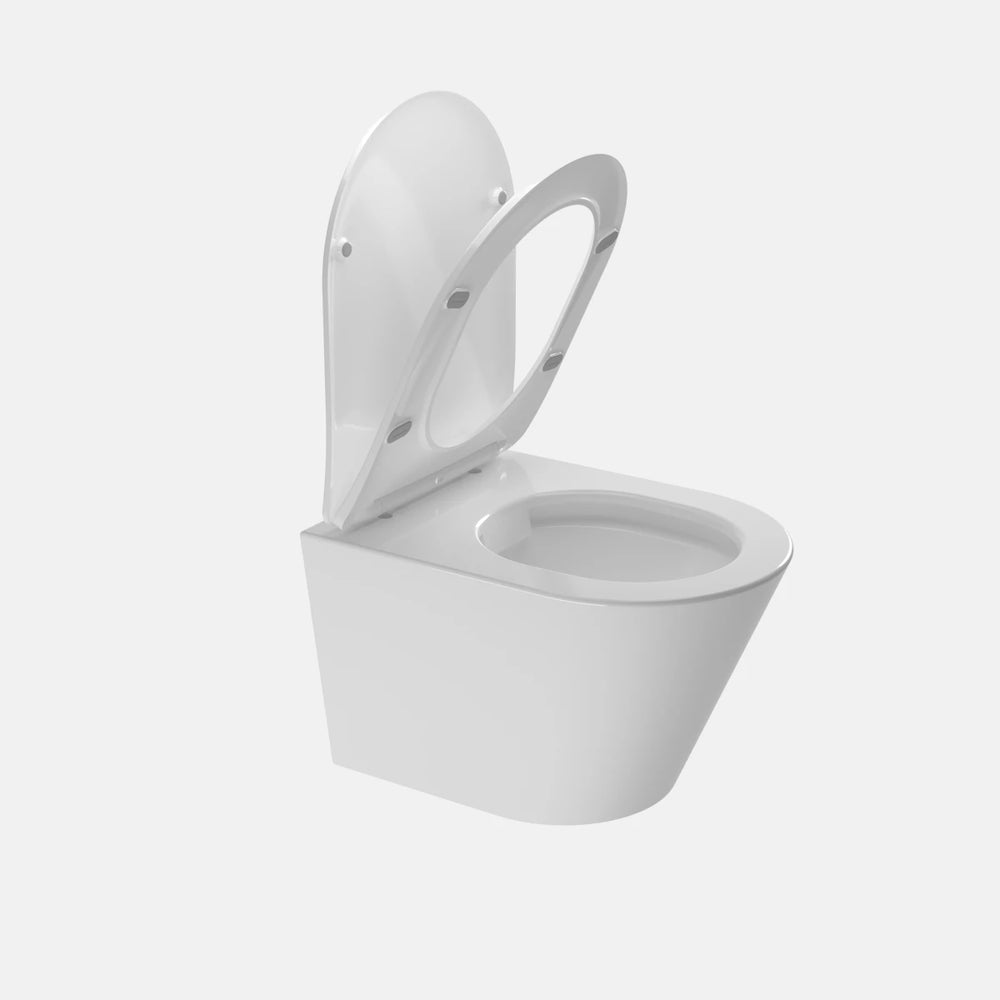 אסלה תלויה Ren בעיצוב מינימליסטי בגימור לבן מבריק עם טכנולוגיית Rimless