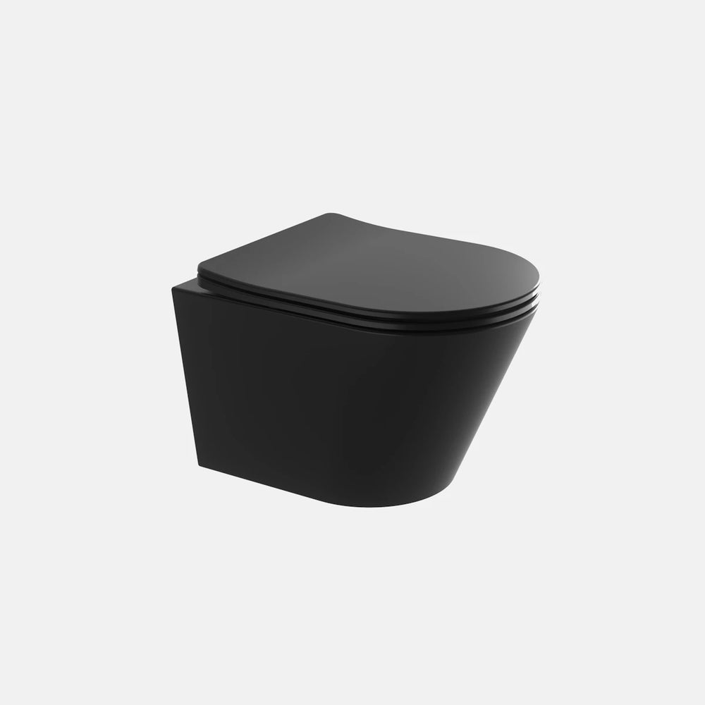 אסלה תלויה מעוצבת Mork בעיצוב מינימליסטי בגימור שחור מט עם טכנולוגיית Rimless