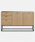 שידה מודרנית Kona עם פורניר עץ טבעי, בסיס ברזל שחור ושלוש מגירות עם דלתות סגירה שקטה | פוני סטייל