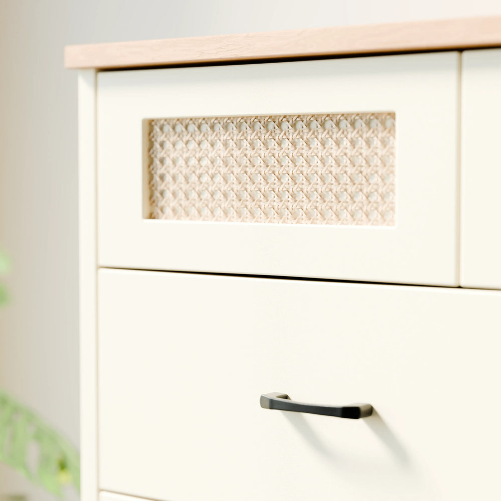 שידת מגירות בוהו שיק Plush עם 16 תאים, חזיתות ראטן ורגלי עץ מלא | פוני סטייל