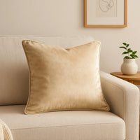 זוג כריות נוי מבד קטיפה מבריק בגוון שמפניה בהיר