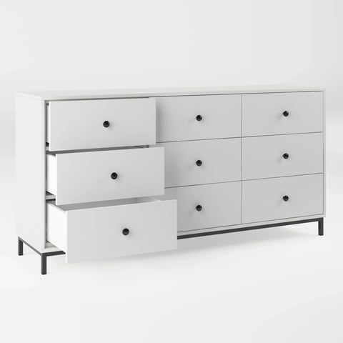 שידה סקנדינבית מודרנית Hagen עם 9 מגירות אחסון ורגלי מתכת דקות בגימור מינימליסטי | פוני סטייל