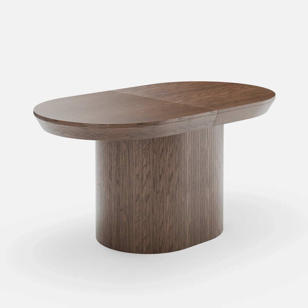 Ymir – שולחן אוכל אובלי נפתח עם רגל עץ מרכזית ומנגנון גרמני מתקדם