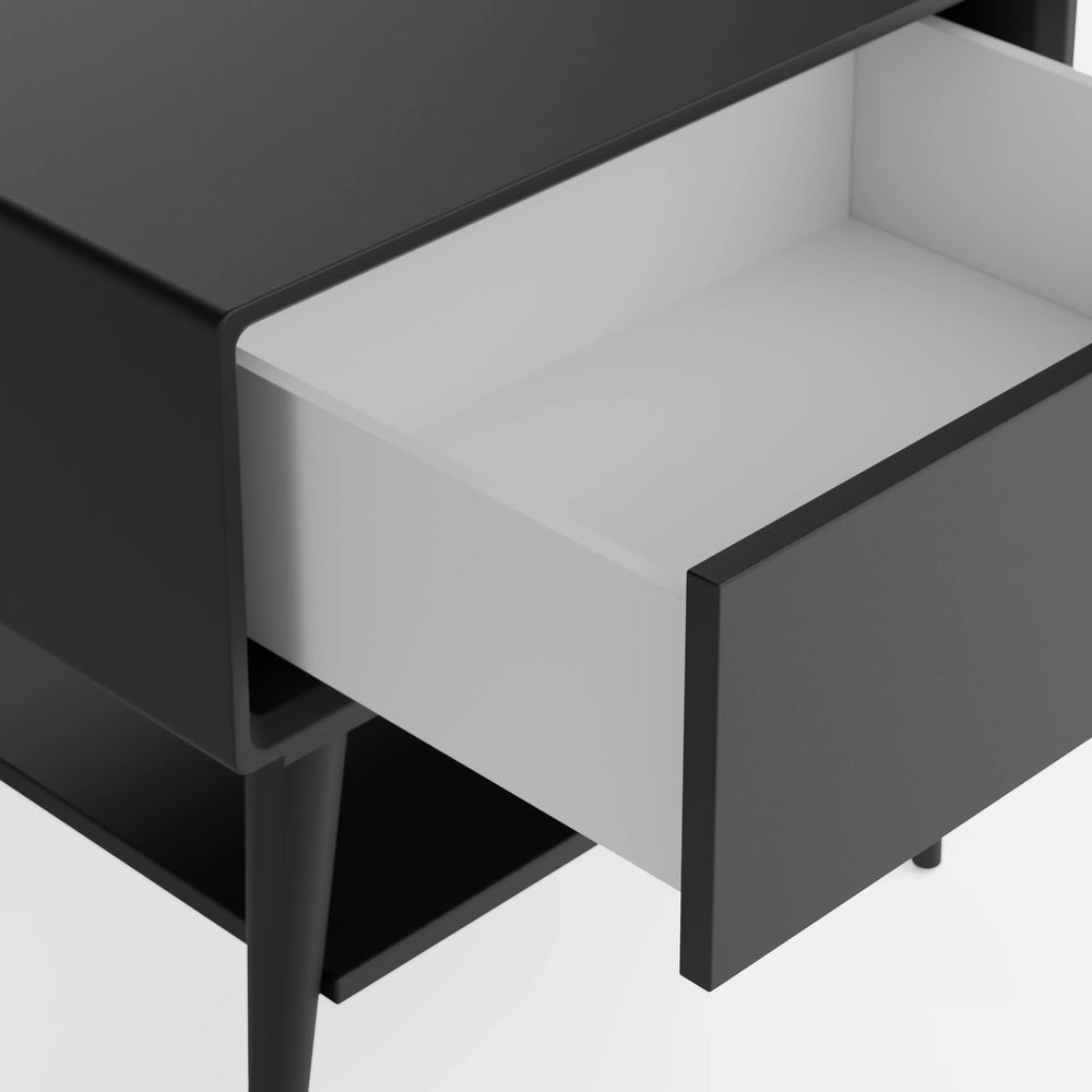 שידת לילה מודרנית Atomic עם מגירה, מדף תחתון ורגליים מחודדות בעיצוב מינימליסטי־עכשווי | פוני סטייל