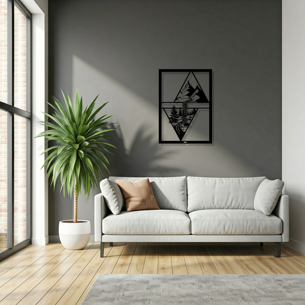 תמונת מתכת Alp קו הרים אפקט עומק בעיצוב מינימליסטי ומודרני