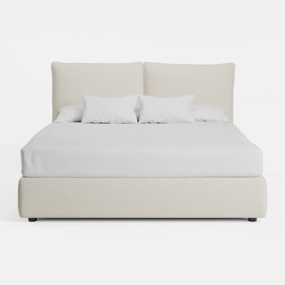 מיטה זוגית עם ארגז מצעים Loke PLUS באריג נקי עם גב גבוה