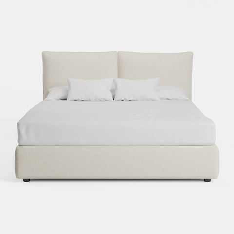 מיטה זוגית עם ארגז מצעים Loke PLUS באריג נקי עם גב גבוה