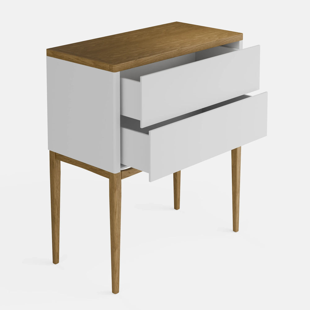 קונסולה מעוצבת Hvit עם מגירות טאץ', רגלי עץ מלא ופלטת פורניר בעיצוב סקנדינבי נקי | פוני סטייל