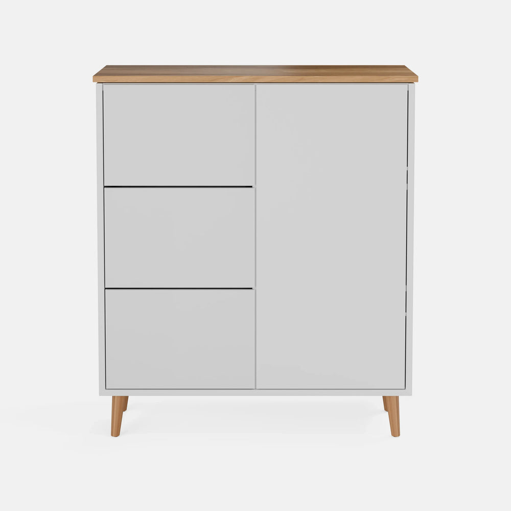 שידה כפרית Hedin בגימור אפוקסי בהיר, פלטת עץ תעשייתי מחופה פורניר ורגלי עץ אלון טבעי | פוני סטייל