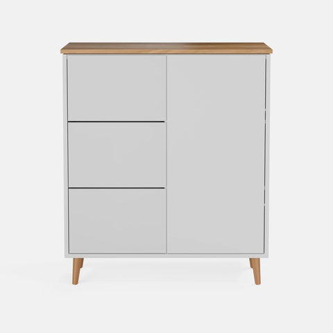 שידה כפרית Hedin בגימור אפוקסי בהיר, פלטת עץ תעשייתי מחופה פורניר ורגלי עץ אלון טבעי | פוני סטייל