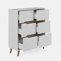 שידה סקנדינבית Sigrid עם 6 מגירות, פסי עץ אלון ורגליים מעץ מלא בגימור שחור | פוני סטייל