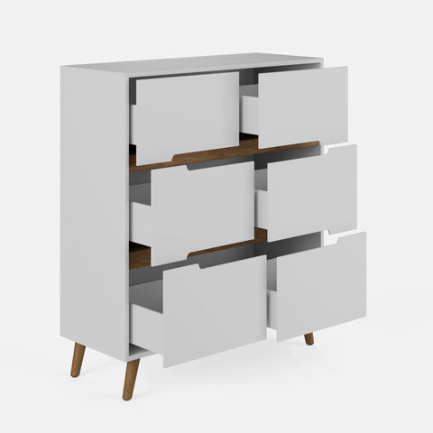 שידה סקנדינבית Sigrid עם 6 מגירות, פסי עץ אלון ורגליים מעץ מלא בגימור שחור | פוני סטייל