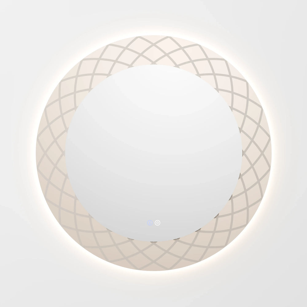 מראה לאמבטיה חכמה עגולה עם תאורת לד, מפשיר אדים ודוגמה מעוצבת – Ringen