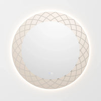 מראה לאמבטיה חכמה עגולה עם תאורת לד, מפשיר אדים ודוגמה מעוצבת – Ringen