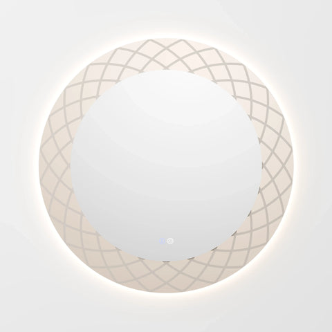 מראה לאמבטיה חכמה עגולה עם תאורת לד, מפשיר אדים ודוגמה מעוצבת – Ringen