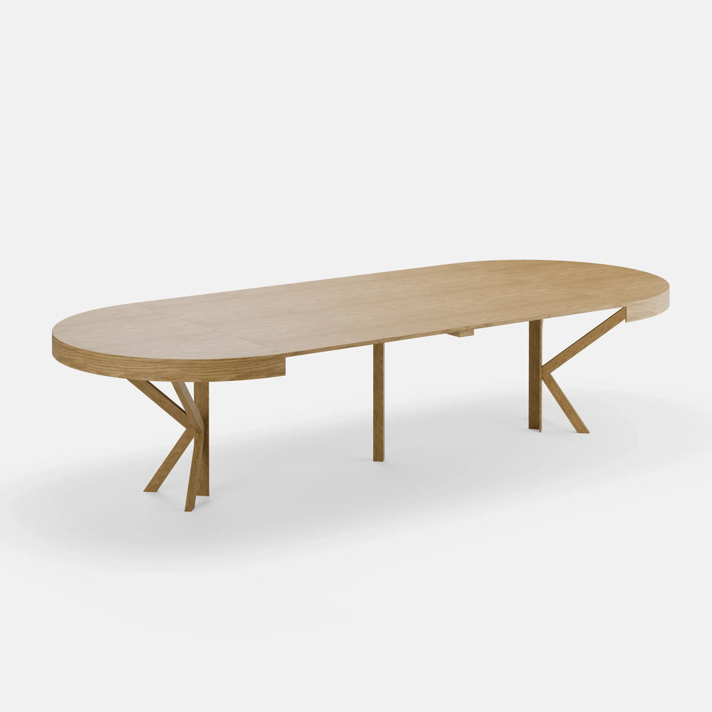 Loki – שולחן אוכל עגול נפתח עד 18 סועדים עם רגלי עץ אלון ומנגנון פתיחה גרמני